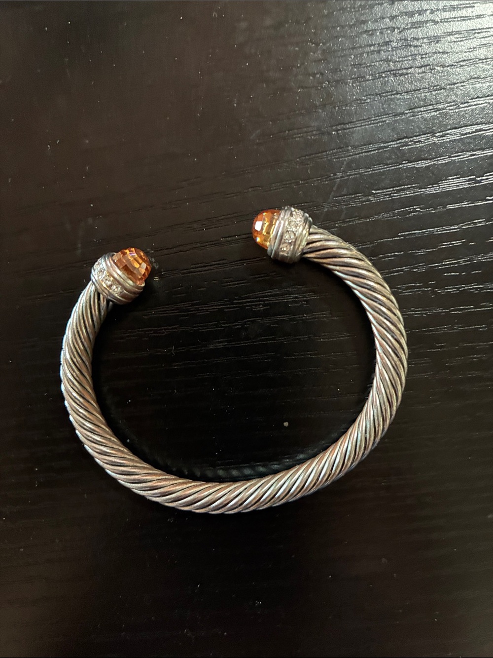 Twisted Cable Cuff Bracelet with Amber End Caps